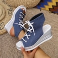 thumbnail image 4 of Gladiator Sandals for Women Open Toe Lace up Platform Wedges Heels Summer Dressy Leopard Print Ankle Strap Pumps Light Blue Size 7, 4 of 6
