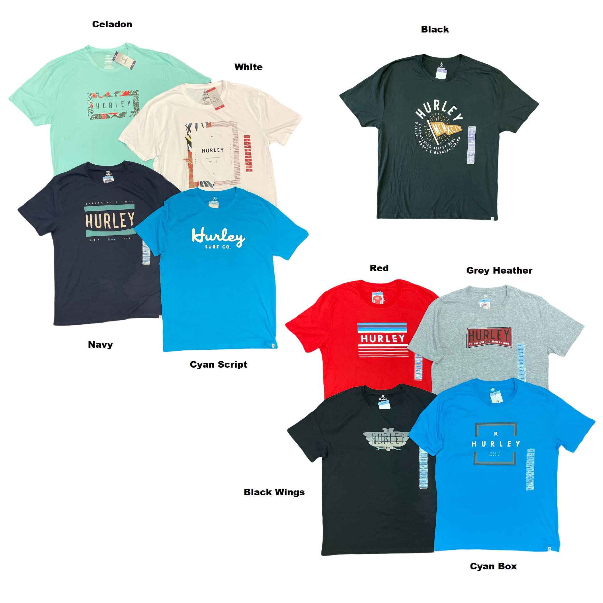 Hurley Men's Crew Neck Short Sleeve Graphic Lightweight Cotton T-Shirt ...