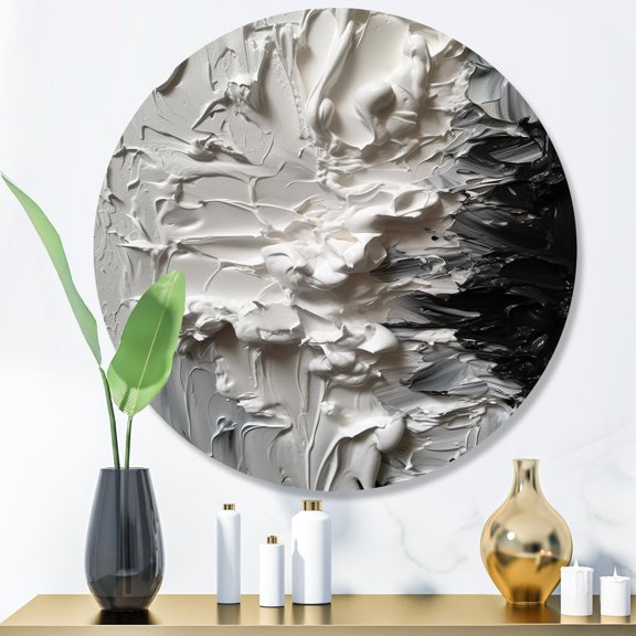 Designart "Tranquility Unleashed White and Black V" Abstract Marble Metal Round Art Print