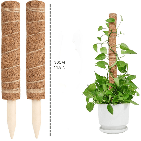 2Pcs Moss Pole for Climbing Plants Each 11.8" Moss Pole Monstera Coir Moss Totem Poles Plant Stakes and Sticks Support Indoor Plants to Grow Upwards(Brown)