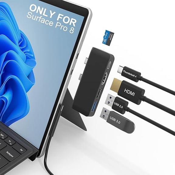 Surface Pro 8 Hub Docking Station with USB-C Thunerbolt 4 (Display Data PD Charging), 4K HDMI, USB 3.0, USB 2.0, TF Card Slot, Triple Display (Surface Pro 8 HDMI USB C) for Microsoft Surface Pro 8