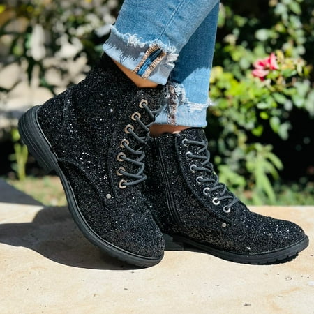 

Black Magic Sequin Combat Boots*