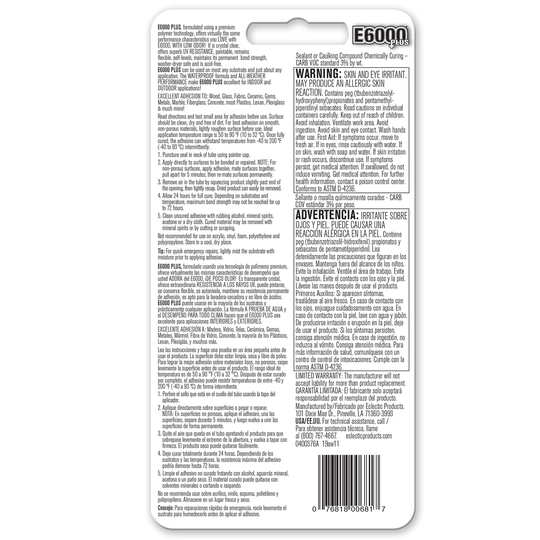 Eclectic E6000 PLUS No Odor Industrial Adhesive, Clear, 0.9 fl. oz. 