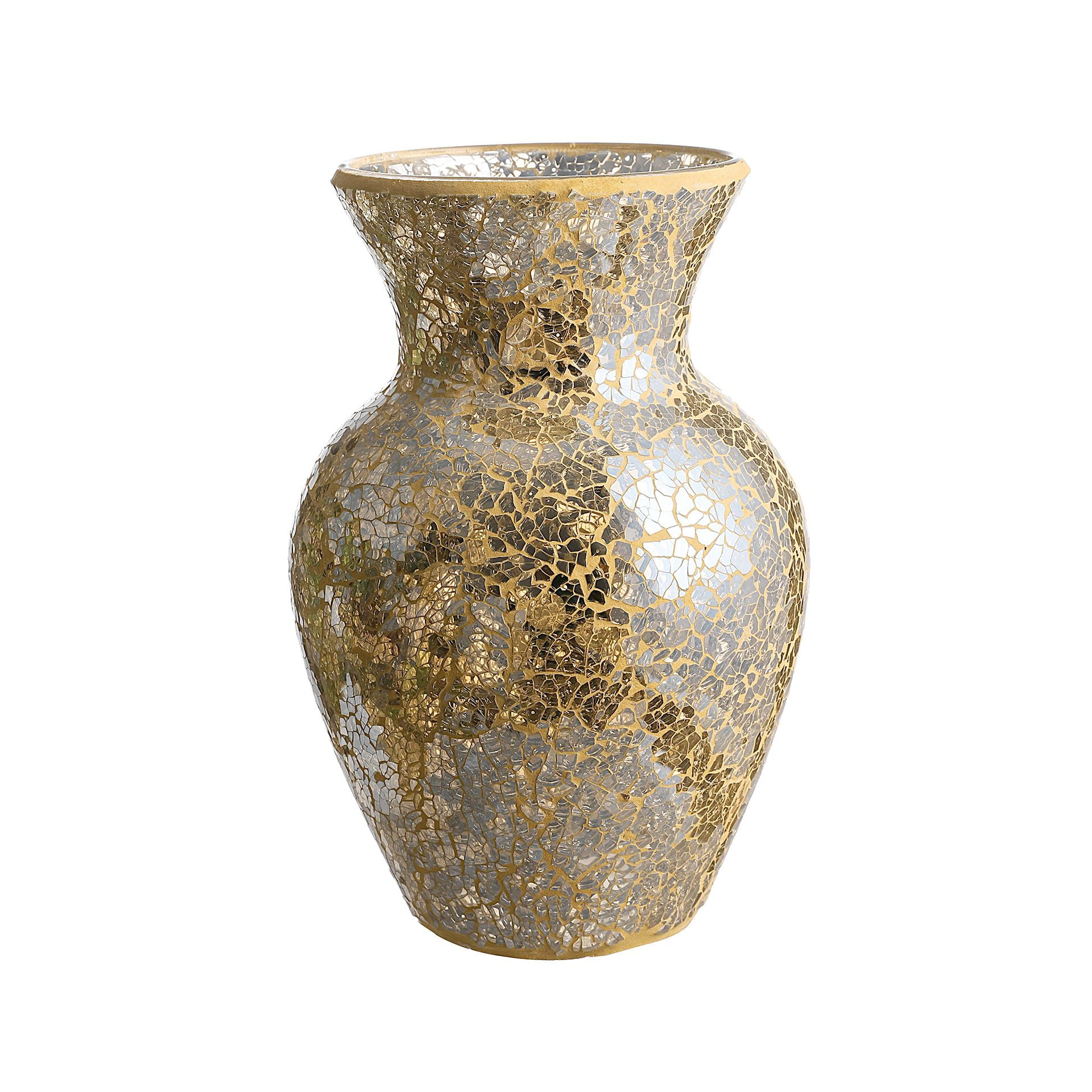 10.5" Tall Mosaic Glass Vase (Gold)