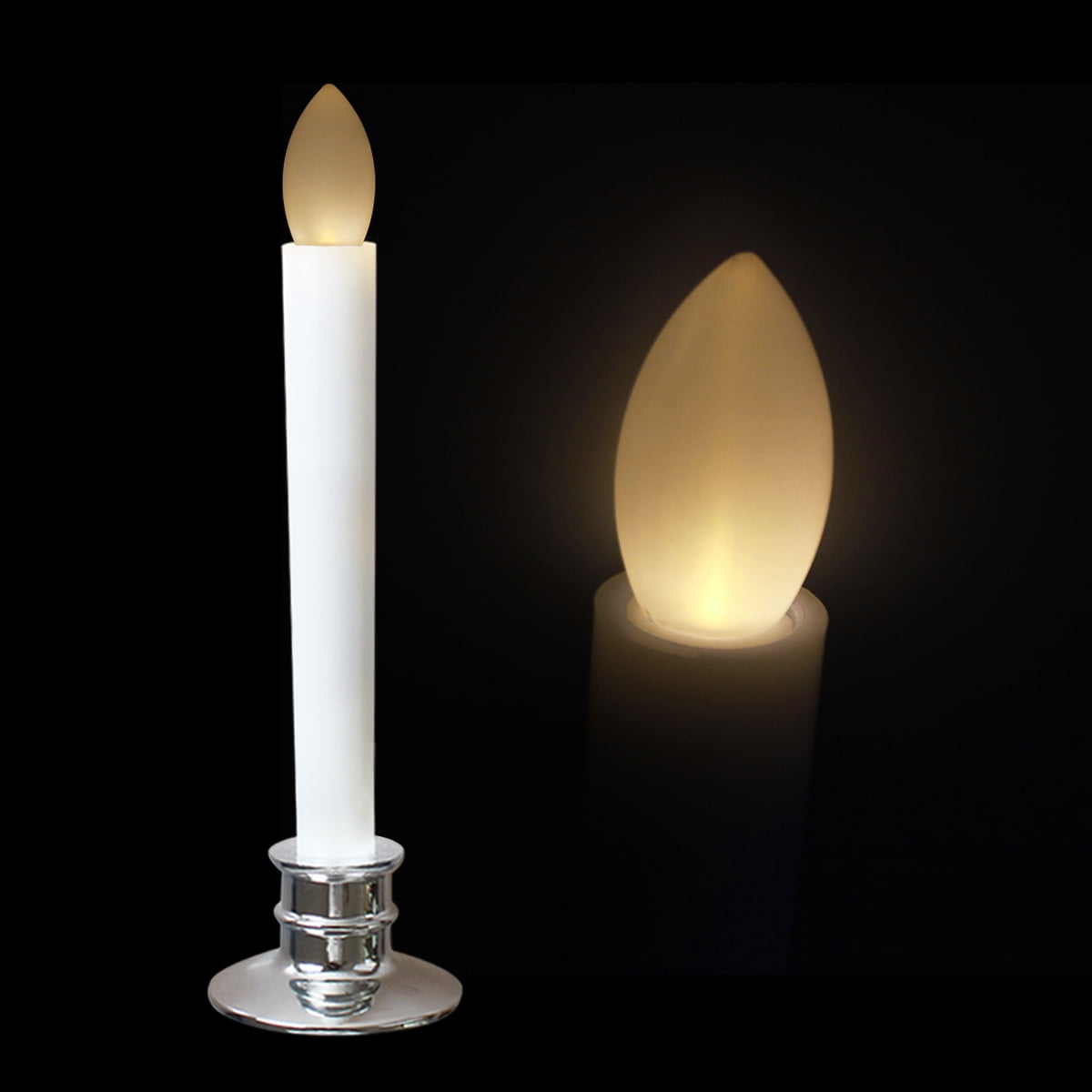 2Pack Flameless Taper Window Candles with Removable Holders LED Christmas Candles Wedding Party Decoration Silver Base