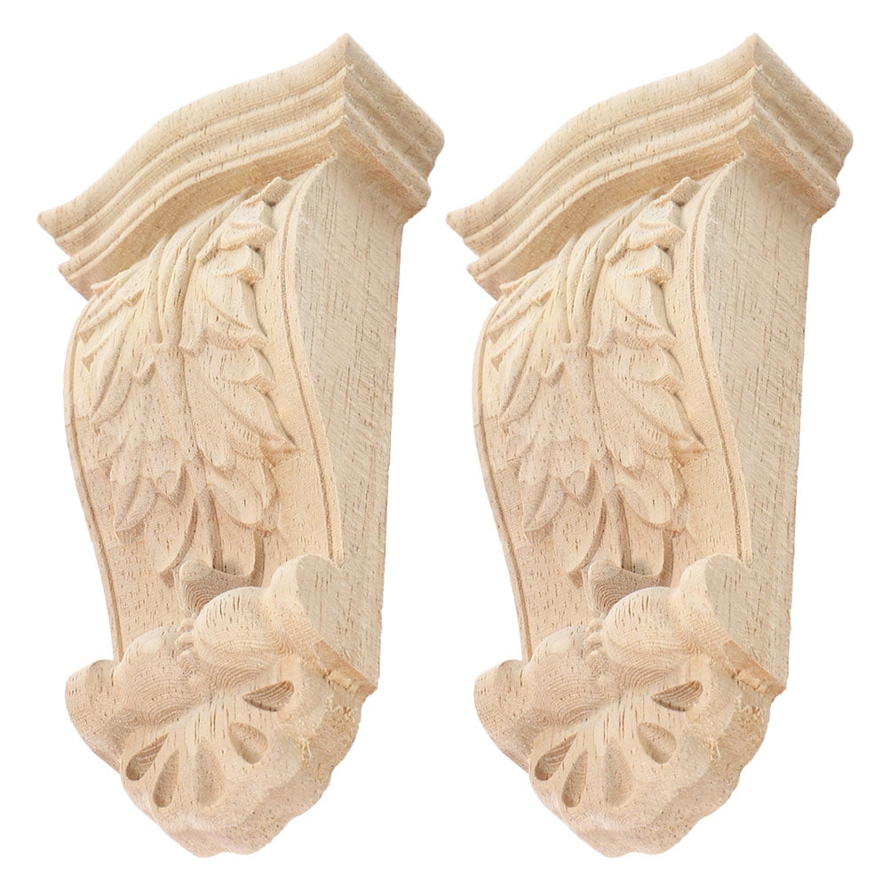 2 Pièces Moulure Décorative Bois Sculpté Vintage 21x15cm - Ornement Meuble Et Porte