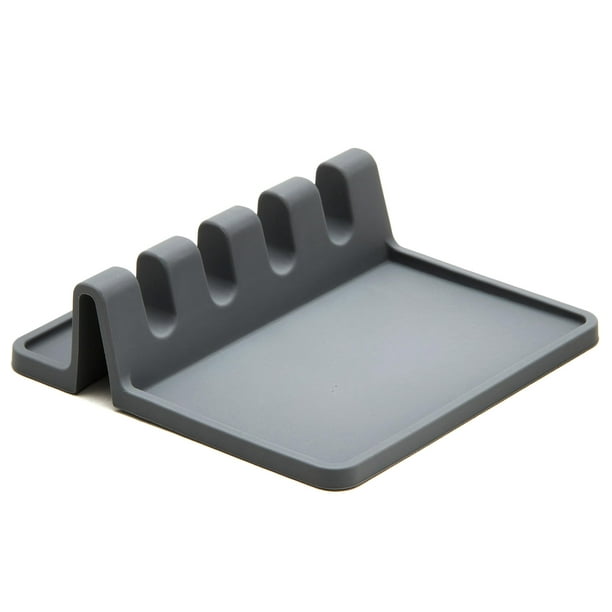 Reposa cucharas de silicona para estufa con almohadilla antigoteo - Extra grande gris resistente al calor, reposa utensilios sin BPA para encimera de cocina