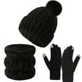 thumbnail image 2 of TMOYZQ European And American Winter Knitted Warm Gloves Hats Scarves Three Piece Set With Thick Velvet And Hat, 2 of 3