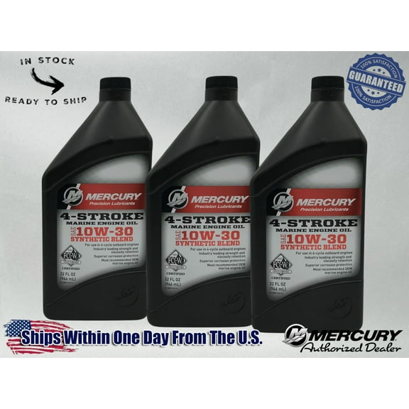 Mercury OEM Semi Synthetic 10W30 Marine Oil Quarts 92-8M0142141 3 Pack
