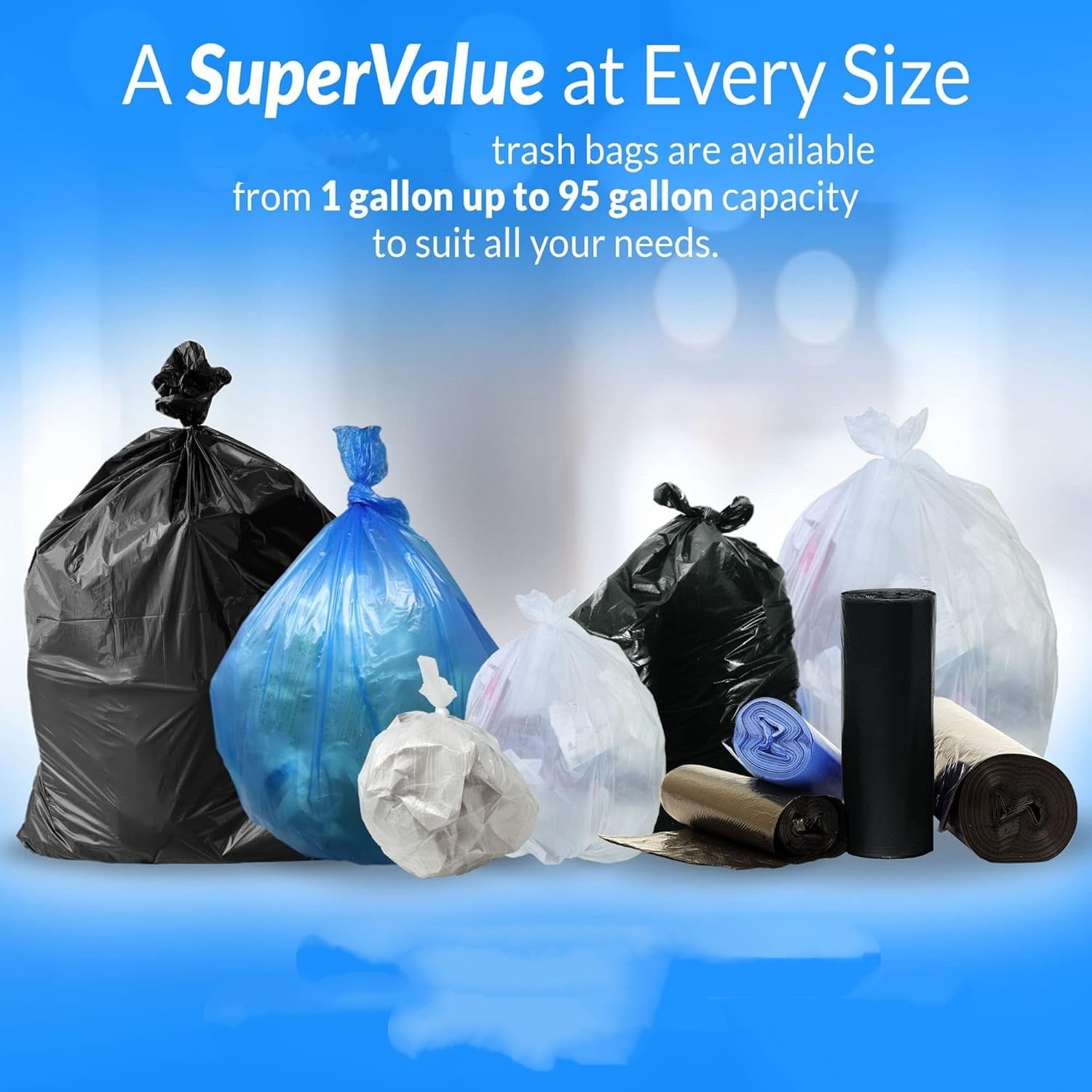 16-25 Gallon Trash Bags (500 Count Bulk) Clear Garbage bags