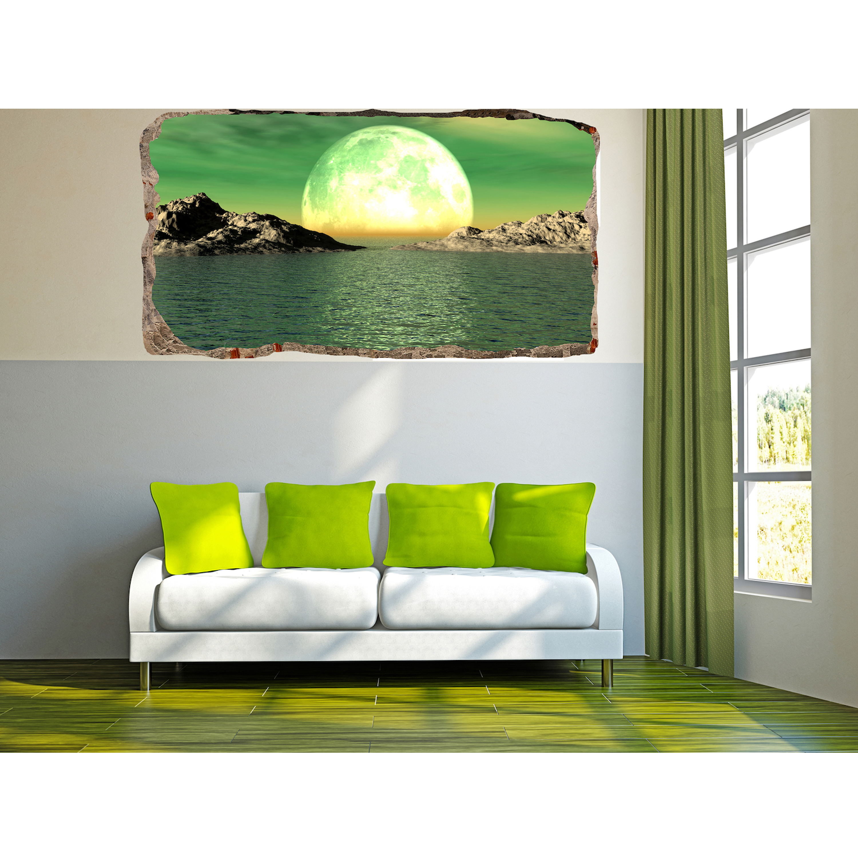 Startonight 3D Mural Wall Art Photo Decor Moon on the Water Amazing Dual View Surprise Medium Wall Mural Wallpaper for Bedroom Beach Landscapes Collection Wall Paper Art 32.28 inch By 59.06 inch - image 1 of 4