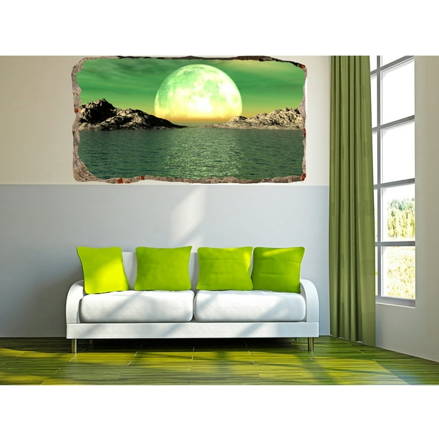 Startonight 3D Mural Wall Art Photo Decor Moon on the Water Amazing Dual View Surprise Medium Wall Mural Wallpaper for Bedroom Beach Landscapes Collection Wall Paper Art 32.28 inch By 59.06 inch