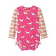 thumbnail image 1 of Girls' One Piece Rashguard Swimsuit, Prancing Unicorns, 3-6 Months, 1 of 2