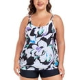 thumbnail image 6 of OCEAN BLUES Women's Plus Size Tankinis Long Torso Swimwear Top Only Loose Fit Blouson Tankini Top Floral Print Bathing Suit, 6 of 10