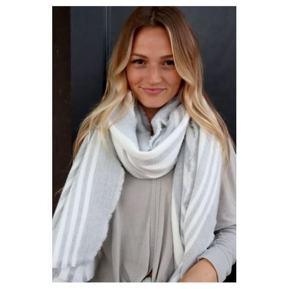 Panache Accessories Long Scarf Scarves Raw Edge 33"x78" Cream/Gray Stripe