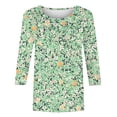 thumbnail image 4 of Plus Size Women's Floral Print 3/4 Sleeve Tshirts Crewneck Tunic Tops Classic-Fit Basic Tee Clothes, 4 of 5