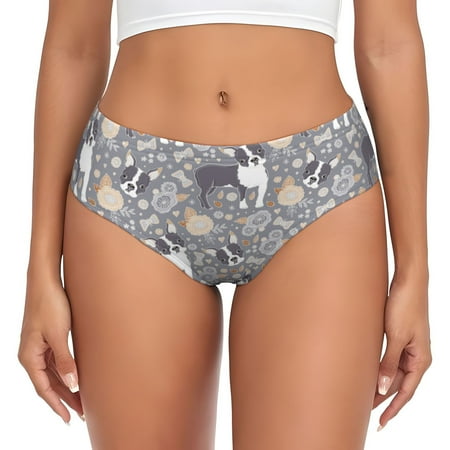 Womens Underwear - Boston terrier flowers grey cute No Show Seamless Underwear for Women  Soft Comfort Stretch Women s Panties  Hipster Ladies Panties Bikini Underwear Briefs