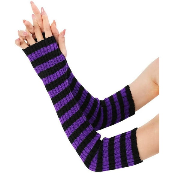 1 Pair Acrylic Fibers Knitting Long Fingerless Gloves Arm Warmer Winter Warm Gloves with Thumb Hole Purple 500x70mm Purple DIY