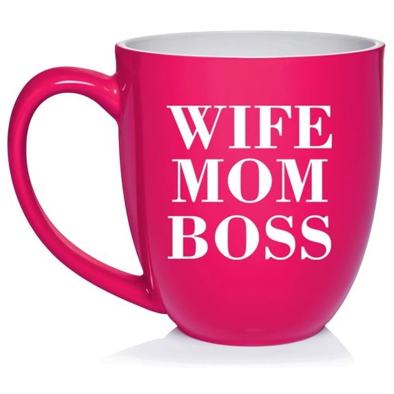 Wife Mom Boss Ceramic Coffee Mug Tea Cup Gift (16oz Hot Pink)