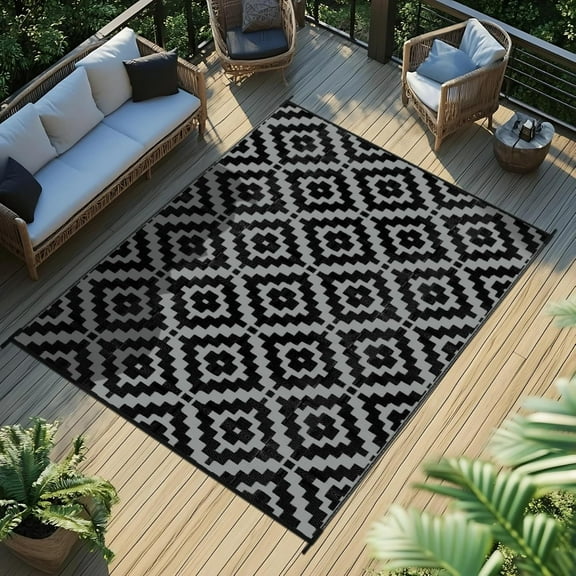 Outdoor Rug 5x8 ft Waterproof Reversible Patio Plastic Straw Rugs for Decor Clearance Outside Large RV Camping Area Carpet Mat for Porch Deck Balcony Pool Backyard Picnic Beach Camper Door