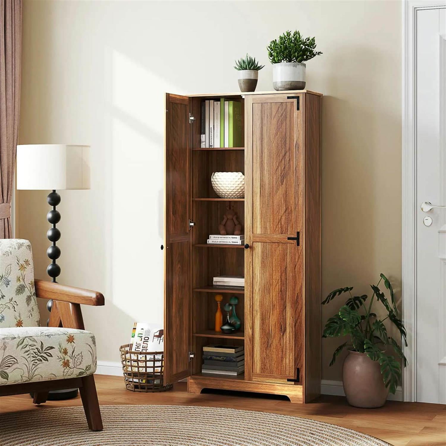 Demi Bonn 71" Large Kitchen Pantry Cabinet, Freestanding Storage with 6 Adjustable Shelves for Home Organization, Brown