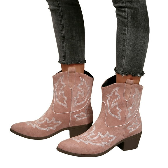 Mostsola Cowboy Boots for Women Suede Vintage Embroidery Western Ankle Boots Pull on Booties