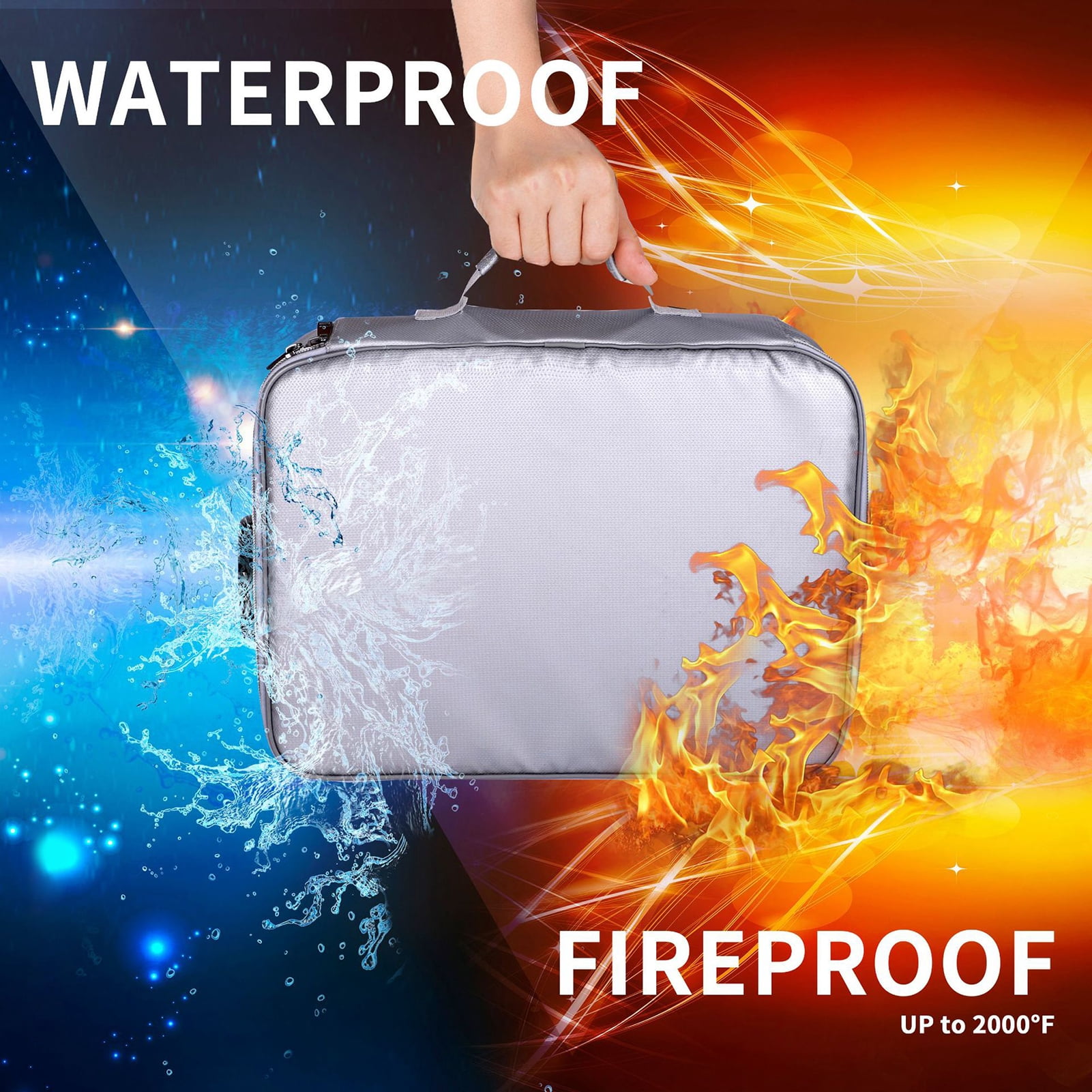 Mixfeer File Organizer Bag with Lock, Fireproof Document Organizer Case with Water-Resistant Zipper,3-Layer Portable Travel Home Storage Safe Bag for Laptop,Files,Certificates,Gifts for Him,Silver