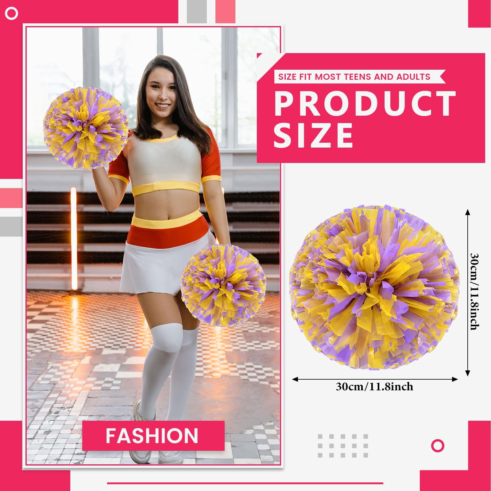 Pom Poms Cheer 8 Pieces, Cheerleading Pompoms Handheld Squad Set for Sports Team, Party, Festival, Adults Kids, Easy Fluff Design