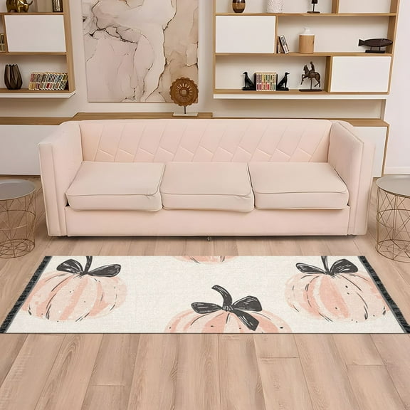 Pumpkins Bows Runner Rug Non-Slip Area Rugs Linen Washable Non Shedding for Kitchen Bedroom Carpet