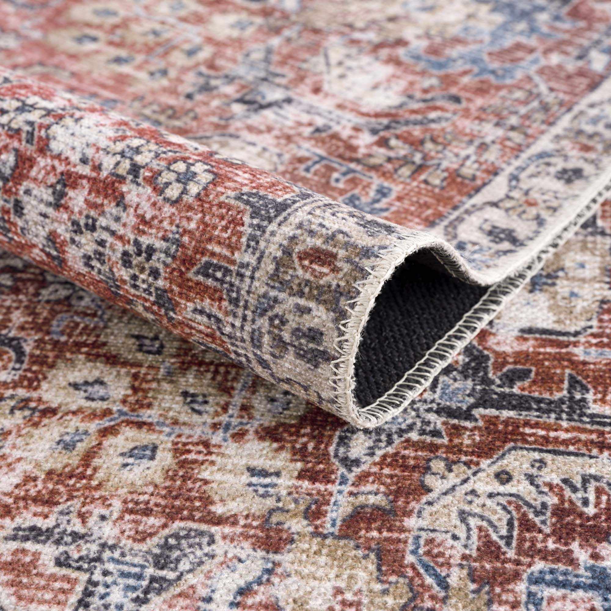 BoutiqueRugs Holli Washable Vintage Runner Rug - Machine Washable - Burgundy, Pale Pink, Olive - 2'7" x 10' Runner