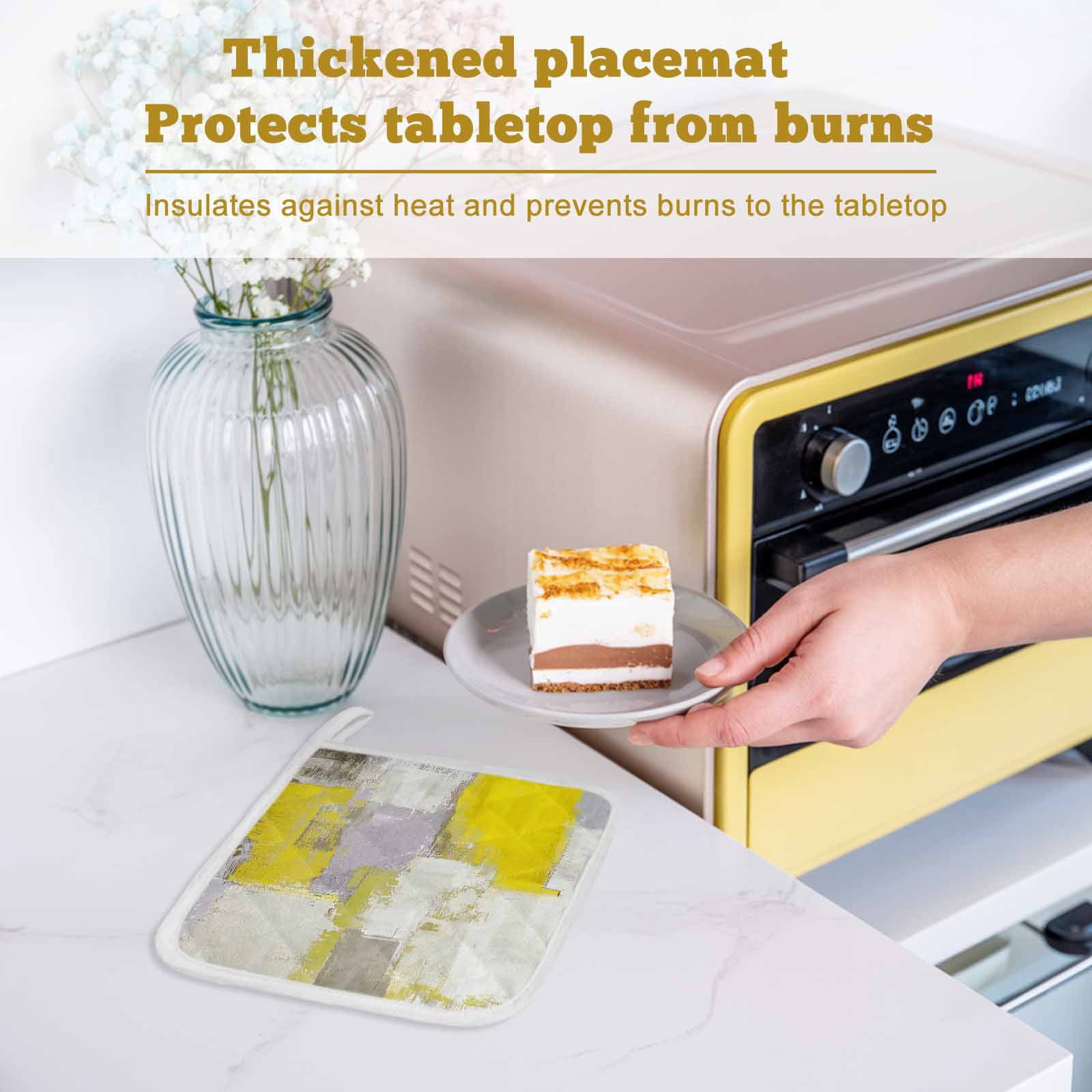 Yellow Pot Holders for Kitchen Heatproof Potholder, 3 Pack Modern Geometric Grey Oil Painting Abstract Hot Pads Multipurpose Oven Pads Cloth Potholders Trivet for Cooking Baking