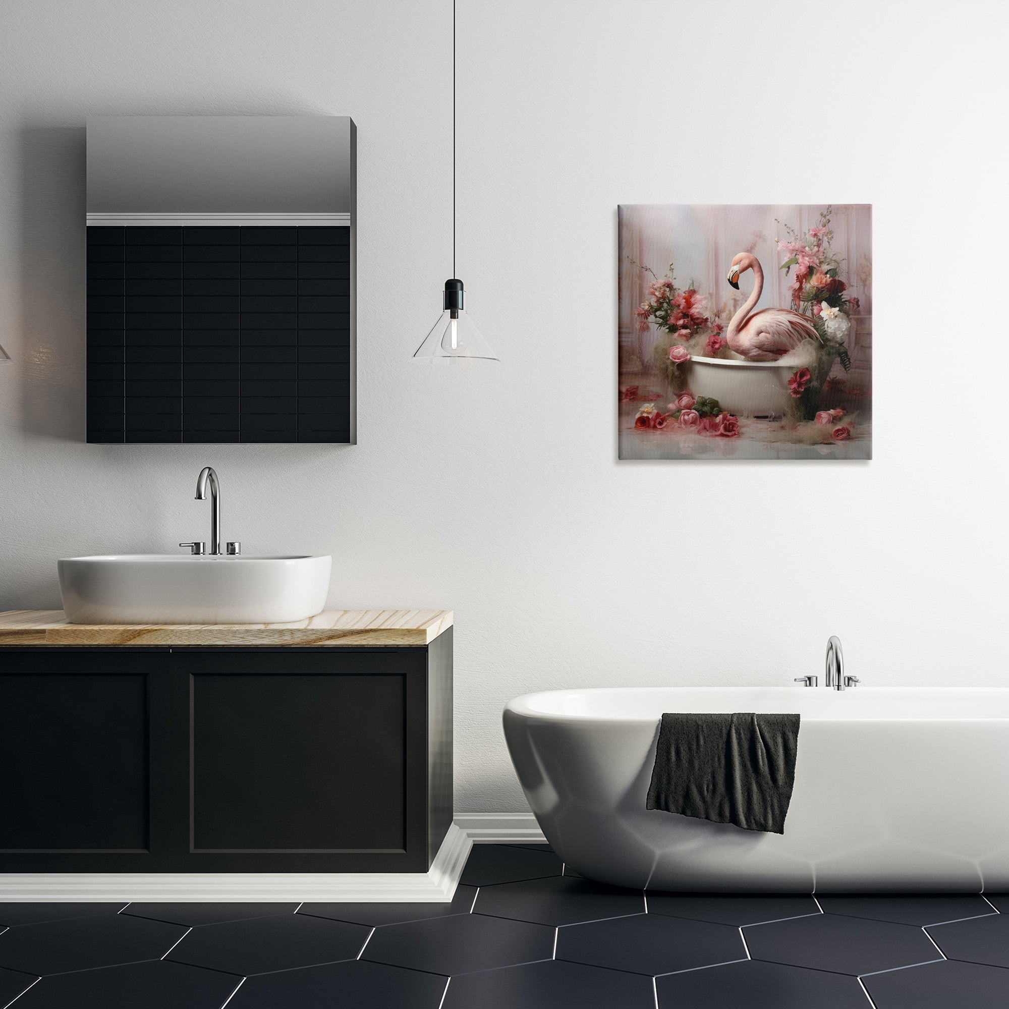 Stupell Industries Flamingo in Stately Bathroom Animals & Insects Painting Gallery Wrapped Canvas Art Print Wall Art, 24 x 24