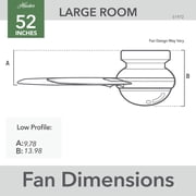 Hunter 52 inch Indoor Ceiling Fan with LED Light - White Modern Ceiling Fan with Pull Chain, For Bedroom or Living Room, Low Profile Mount, No Remote, 3 Blades - Brunner 51972, Matte White