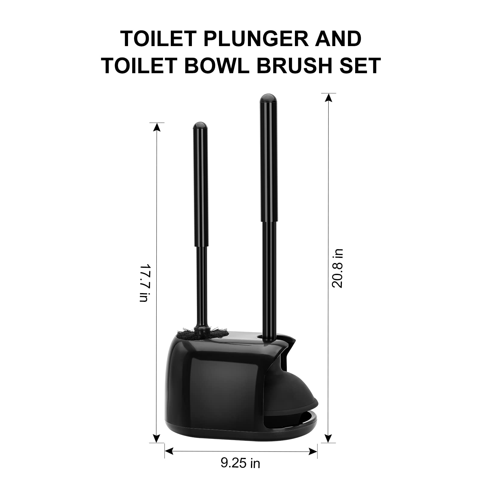 Toilet Brush And Plunger Set  3 Pack Plungers For Bathroom With Holder Heavy Duty Bowl Deeply Cleaning - Black
