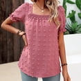 thumbnail image 4 of Hauts pour Femmes Chic Décontracté Chemise Blouse à Encolure Carrée Smockée Manches Courtes Élastiques Hauts d'Été pour Femmes Tunique, 4 of 6