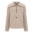 thumbnail image 6 of Ofreoo Womens Solid Color Lapel Half Zipper Drawstring Waist Long Sleeved Side Slit Casual Sweatshirt Fall Tops for Women 2024 Deal of the Week, 6 of 9