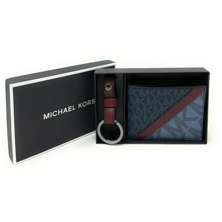 Michael Kors Men's Logo Slim Billfold Wallet With Key Fob Box Set, Admiral Blue