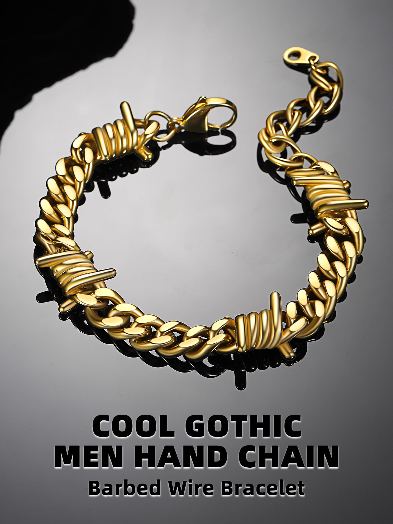 Bestyle 9mm Thorns Bracelet for Man Women Stainless Steel Barbed Wire Bracelet Hip-Hop Cuban Link Chain Jewelry Gift for Everyday Wear