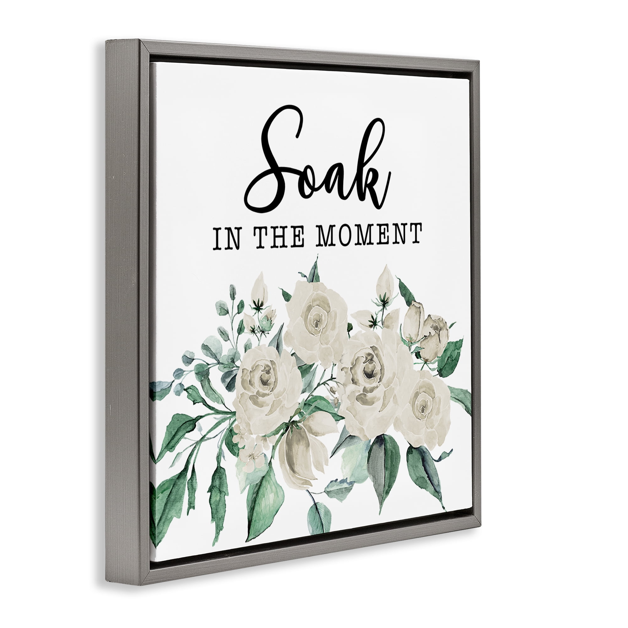 Stupell Industries Soak The Moment Florals Bath & Laundry Painting Gray Floater Framed Canvas Art Print Wall Art, 25 x 25
