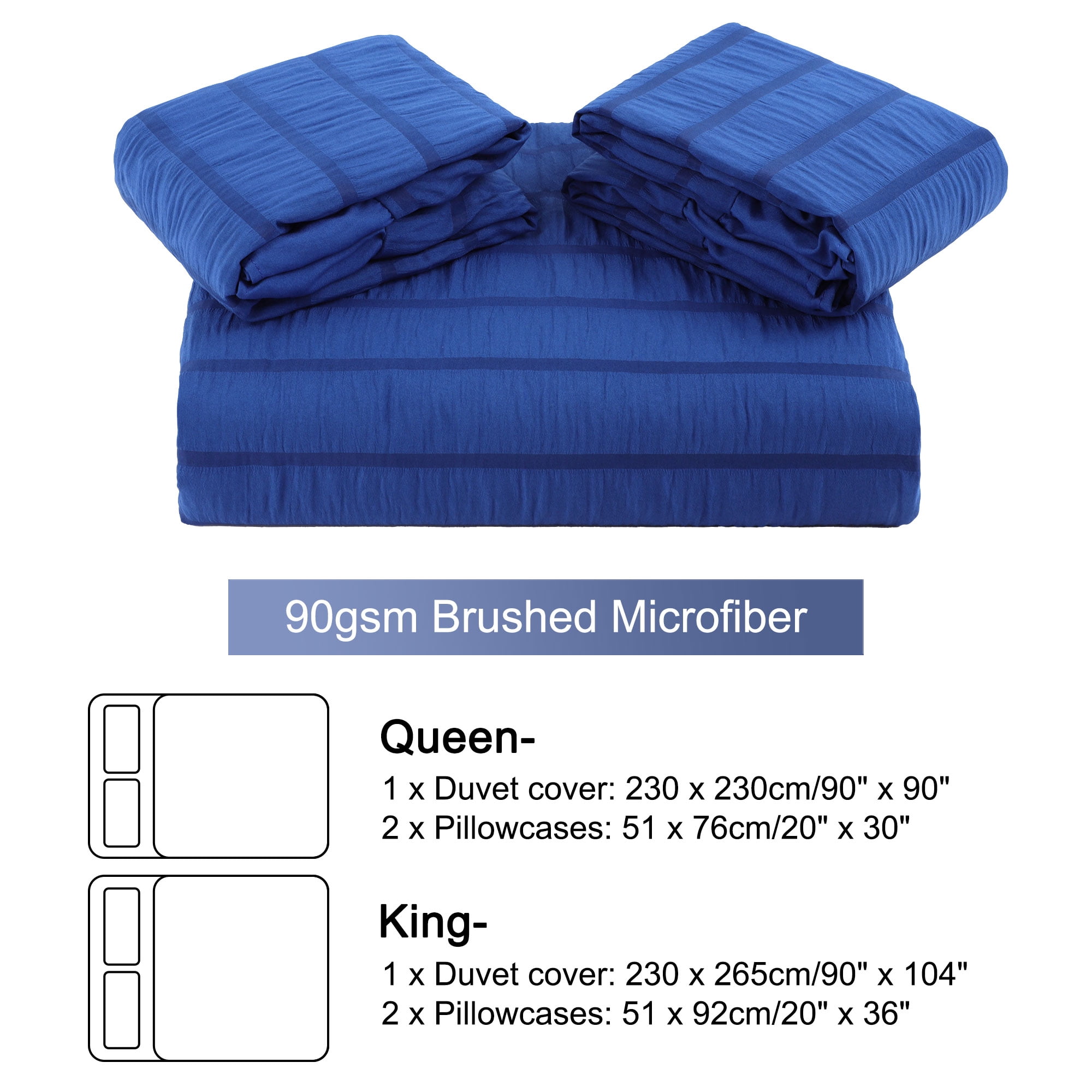 PiccoCasa Soft Microfiber 3 Pieces Queen Seersucker Adult Duvet Cover Set Royal Blue
