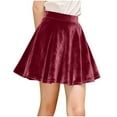thumbnail image 3 of Loopsun Girls Pleated Skirts, Girls Solid Color Velvet Elastic Waist Party Short Skirt Wine, 11-12 Years, 3 of 5