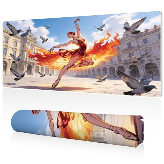 LIVEKEY Mouse Pad 80x40x0.3cm Dancing in Flames with Renaissance Queen Design Extra Large Full Desk Coverage Non Slip Durable Easy Clean Stitched Edges for Gaming Office