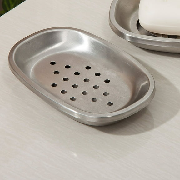 Metal Soap Dish Holder with Detachable Design for Bathroom Countertop, Non-Slip Bar Soap Box in White