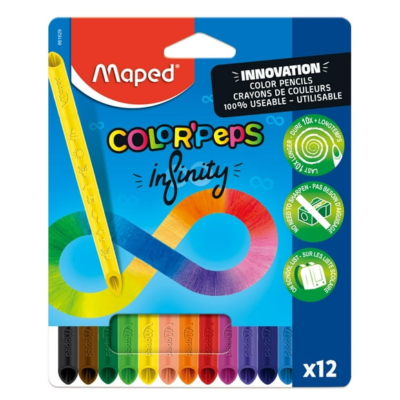 Maped Crayons de couleurs Infinity x12 Crayons de couleur x12 - Pas besoin d'aiguisage