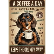 Dachshund Decor Coffee A Coffee A Day Keeps The Grumpy Away Vintage Aluminum Sign,12x8 inches, Home Decor, Funny Wall Decor For Home Office Kitchen Cafes Decor