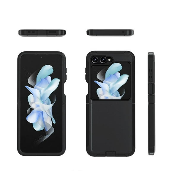 Haobuy Compatible with Samsung Galaxy Z Flip 5 Case with Belt Clip Holster Kickstand Heavy Duty Shockproof Case-Blue