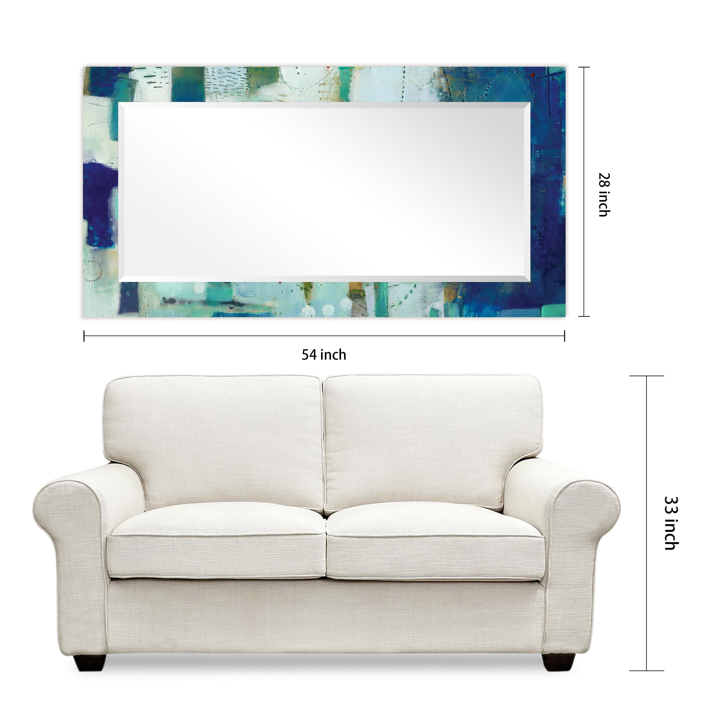 Empire Art Direct Crore Rectangular Beveled Mirror on Free Floating Printed Tempered Art Glass - Clear - 54" x 28"