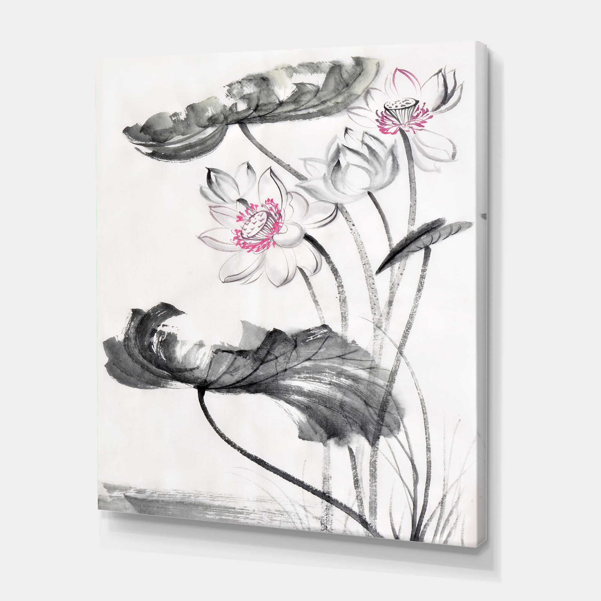 Designart ' Ancient Lotus Flowers ' Traditional Canvas Wall Art Print