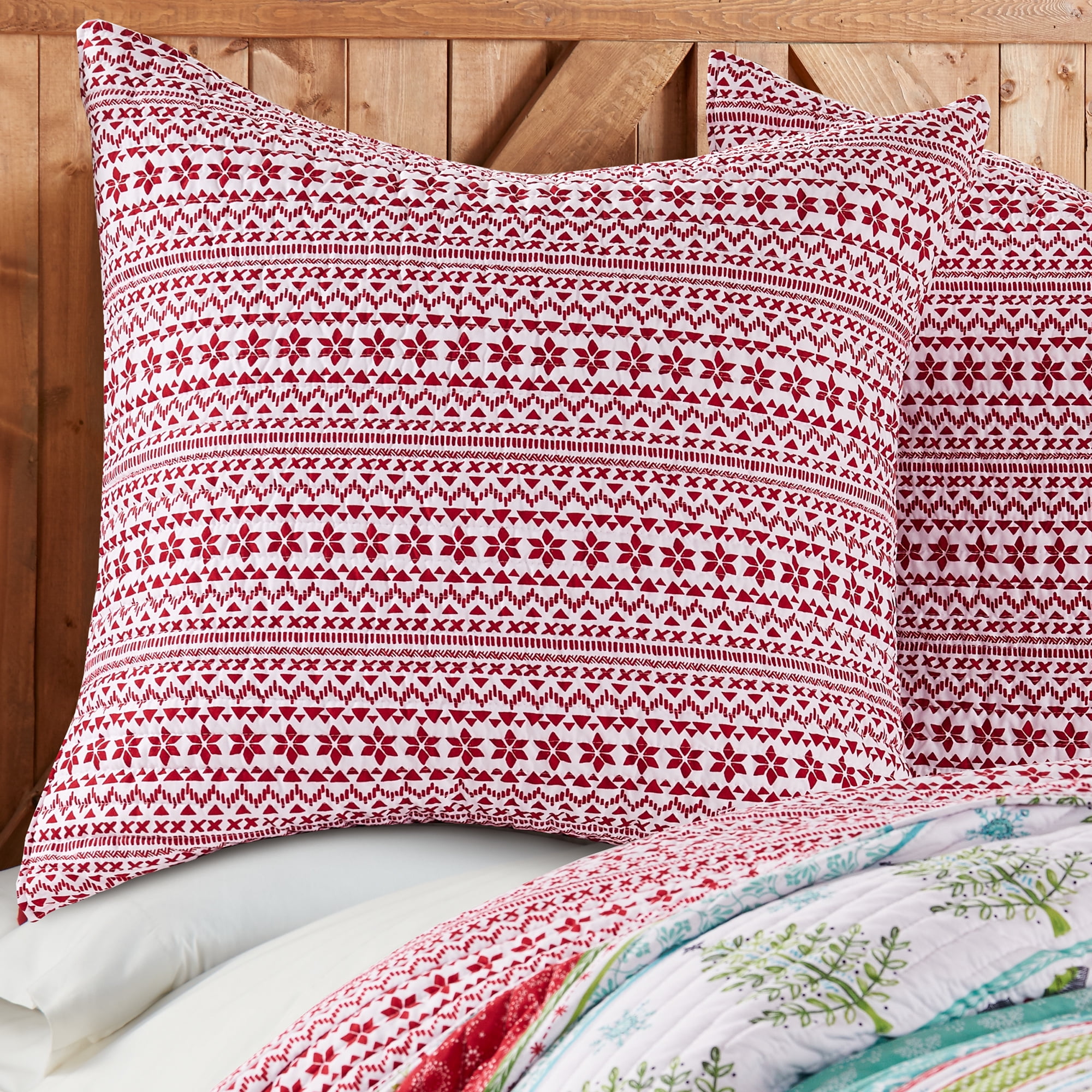 Merry & Bright by Levtex Home - Comet and Cupid Euro Shams (26x26in.) - Red  and White 