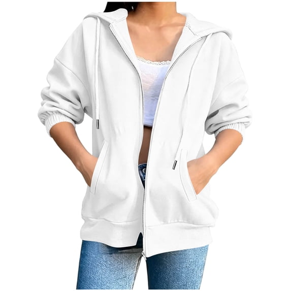 Women's OverSize:d Casual Solid Color Zipper Drawstring 3/4 Sleeve Elastic Cuff Jacket